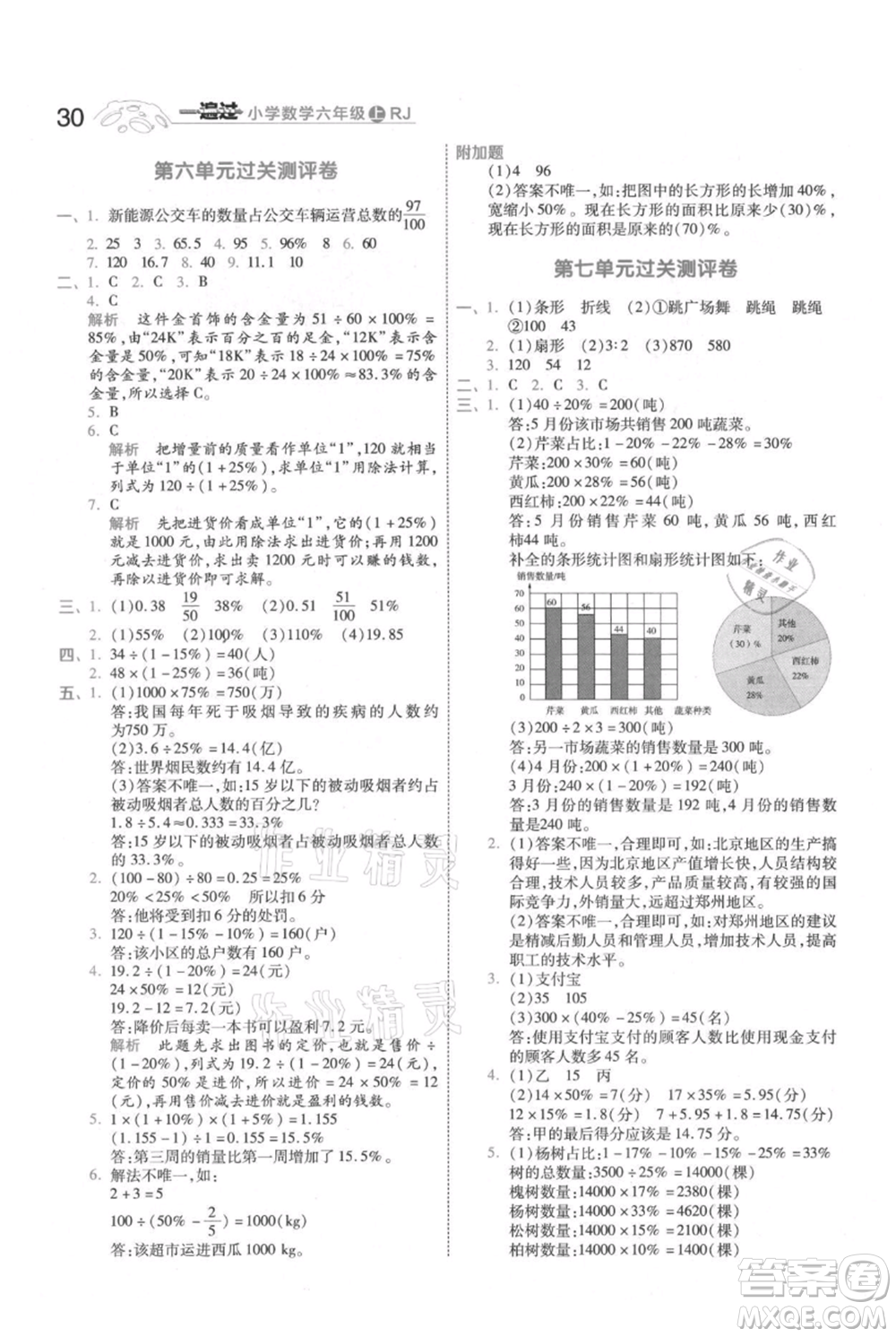 南京師范大學出版社2021一遍過六年級上冊數學人教版參考答案