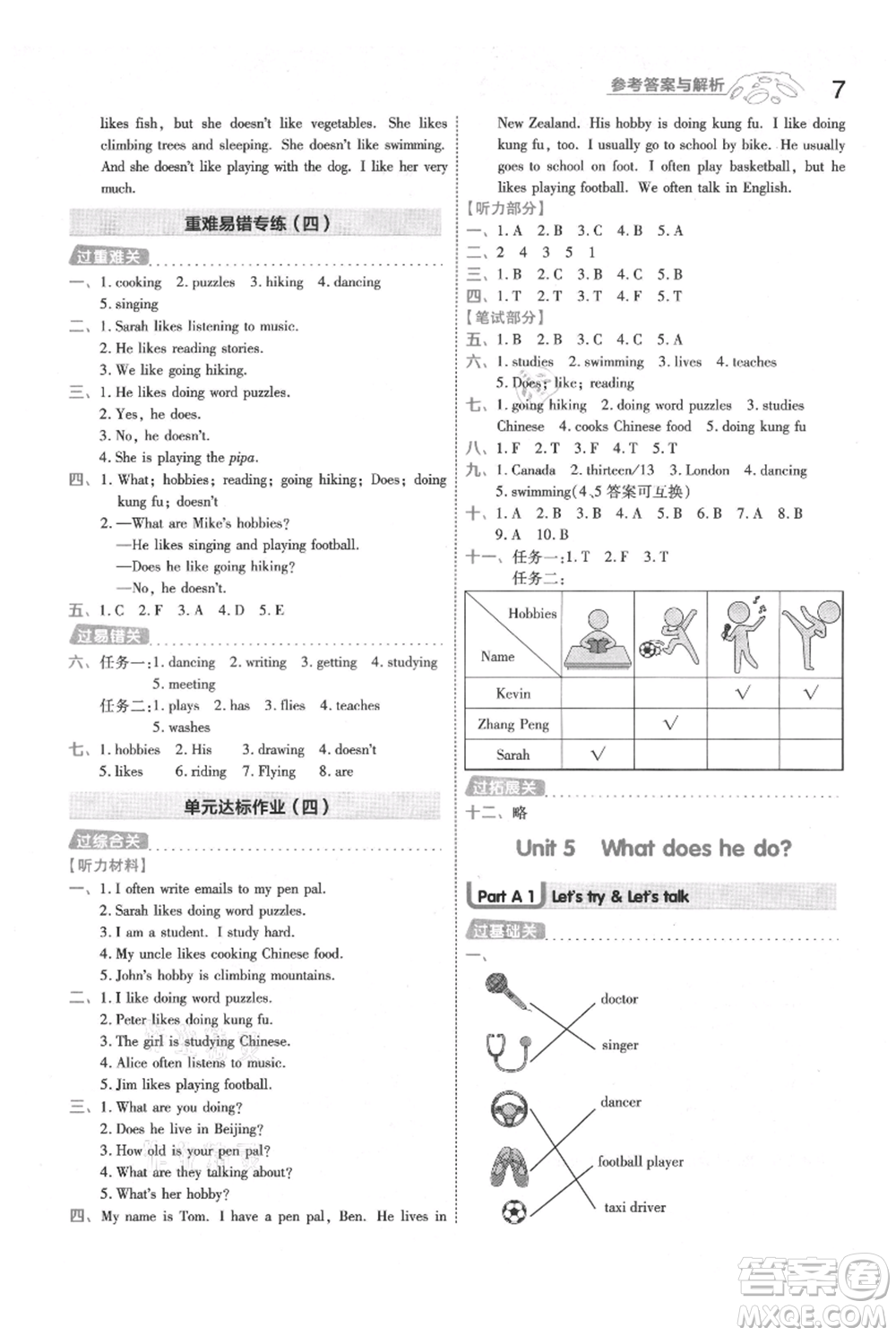 南京師范大學(xué)出版社2021一遍過(guò)六年級(jí)上冊(cè)英語(yǔ)人教版參考答案