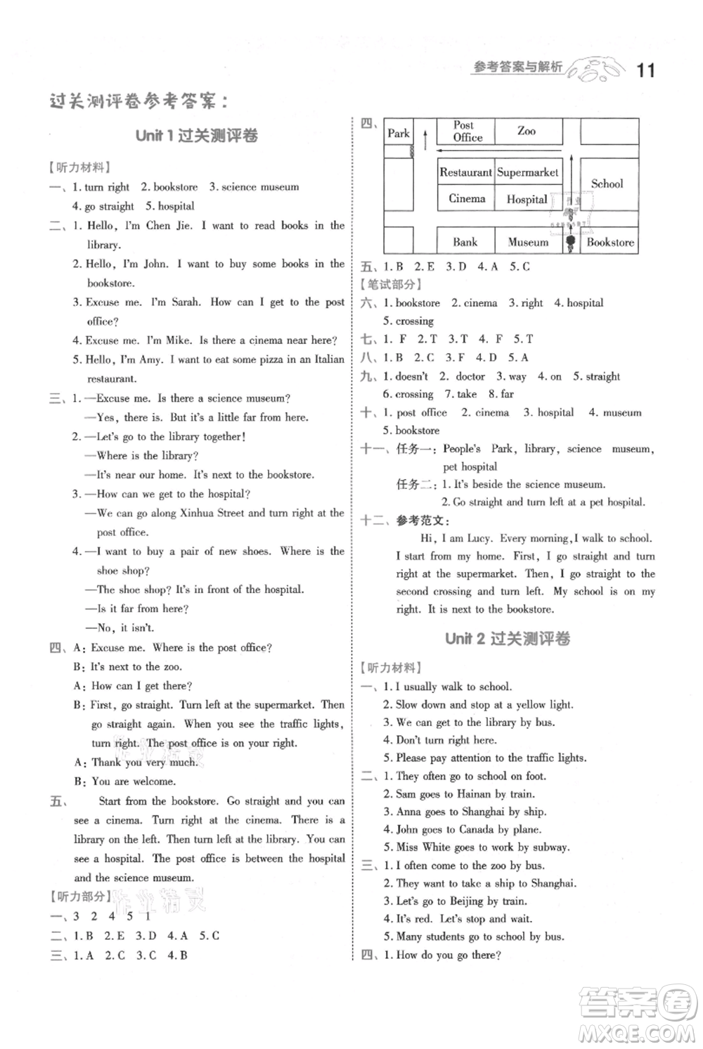 南京師范大學(xué)出版社2021一遍過(guò)六年級(jí)上冊(cè)英語(yǔ)人教版參考答案