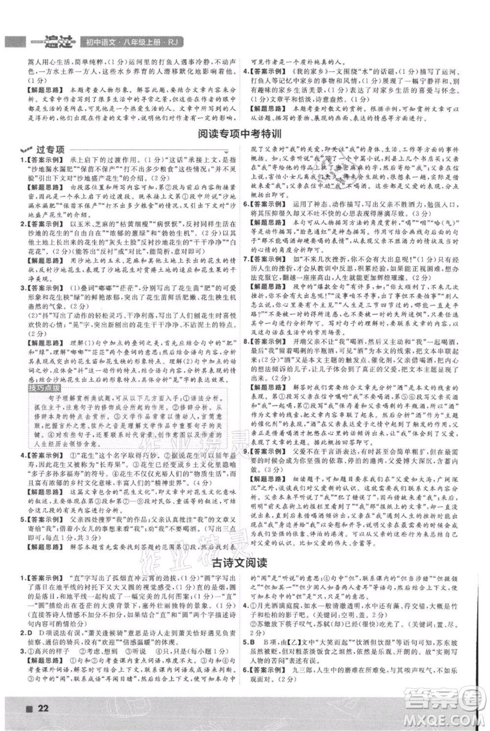 南京師范大學(xué)出版社2021一遍過(guò)八年級(jí)上冊(cè)語(yǔ)文人教版參考答案