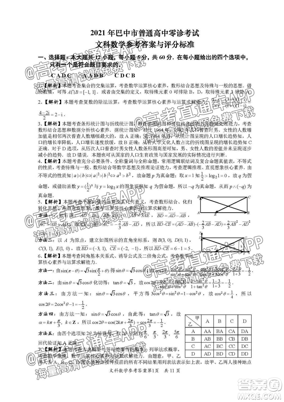 巴中市普通高中2019級零診考試文科數(shù)學(xué)試題及答案