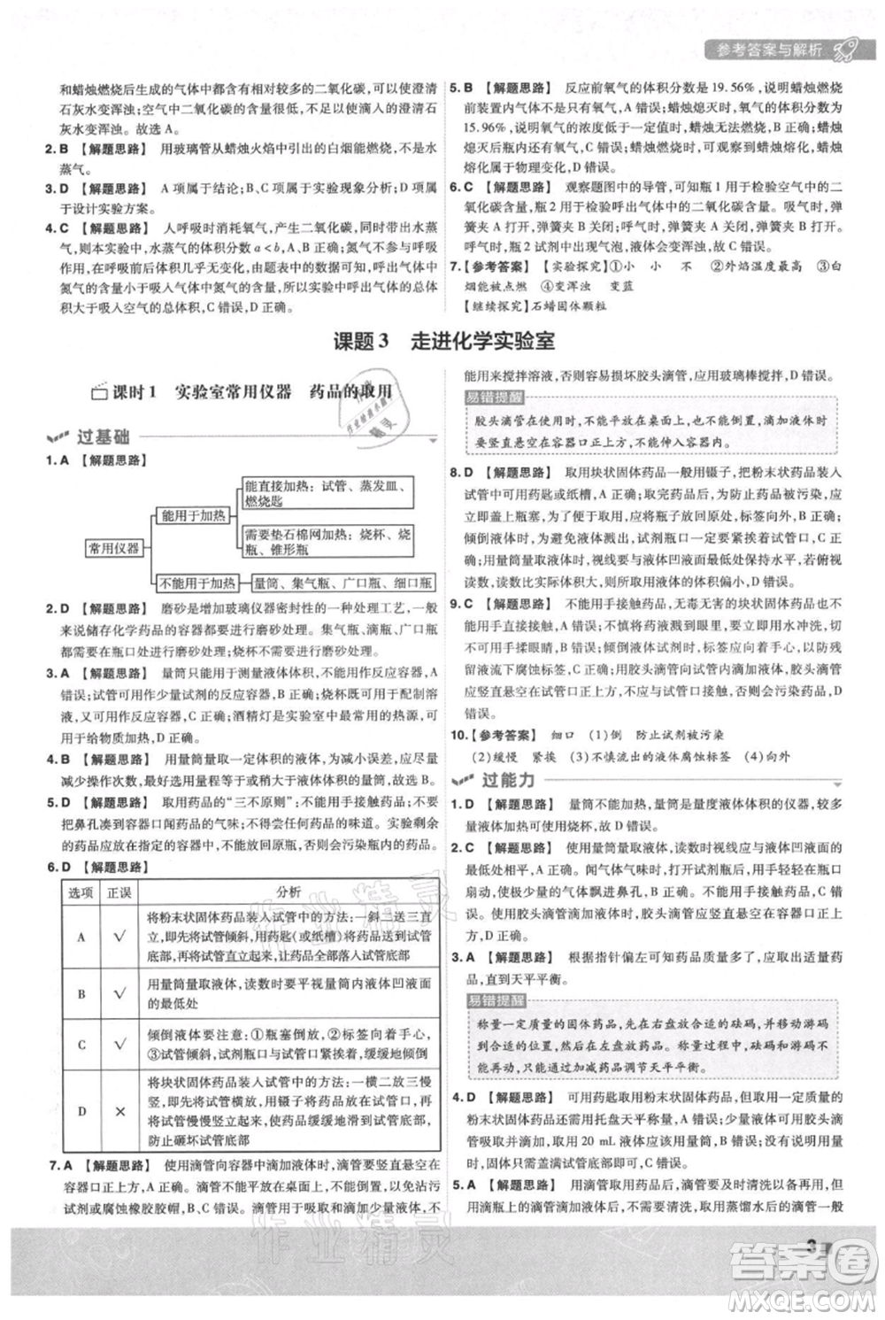 南京師范大學(xué)出版社2021一遍過(guò)九年級(jí)上冊(cè)化學(xué)人教版參考答案