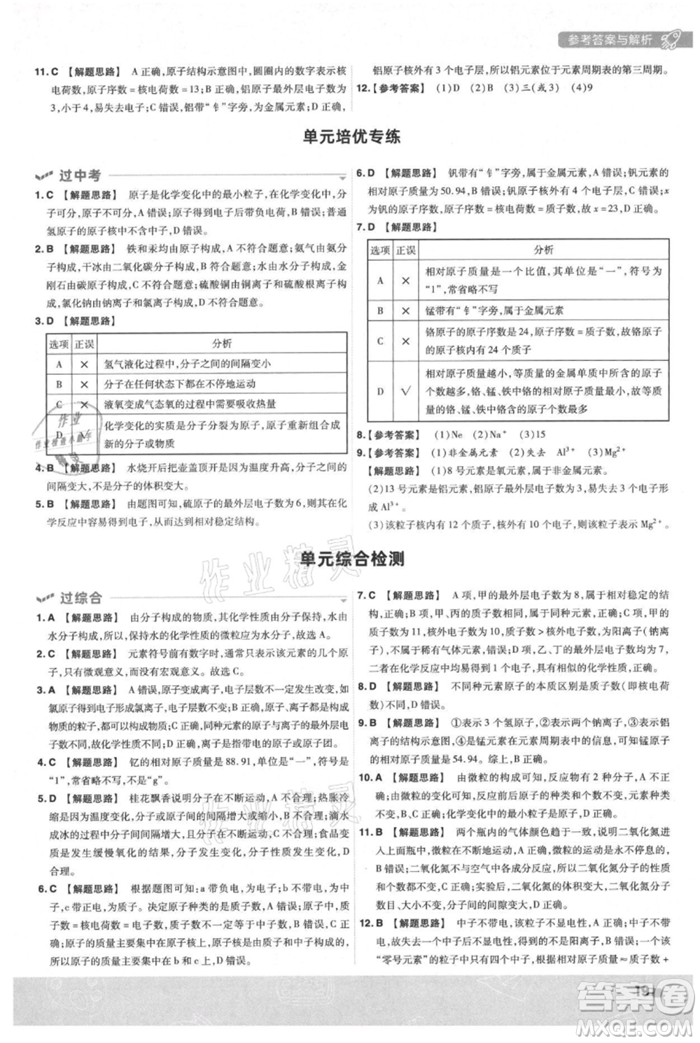 南京師范大學(xué)出版社2021一遍過(guò)九年級(jí)上冊(cè)化學(xué)人教版參考答案