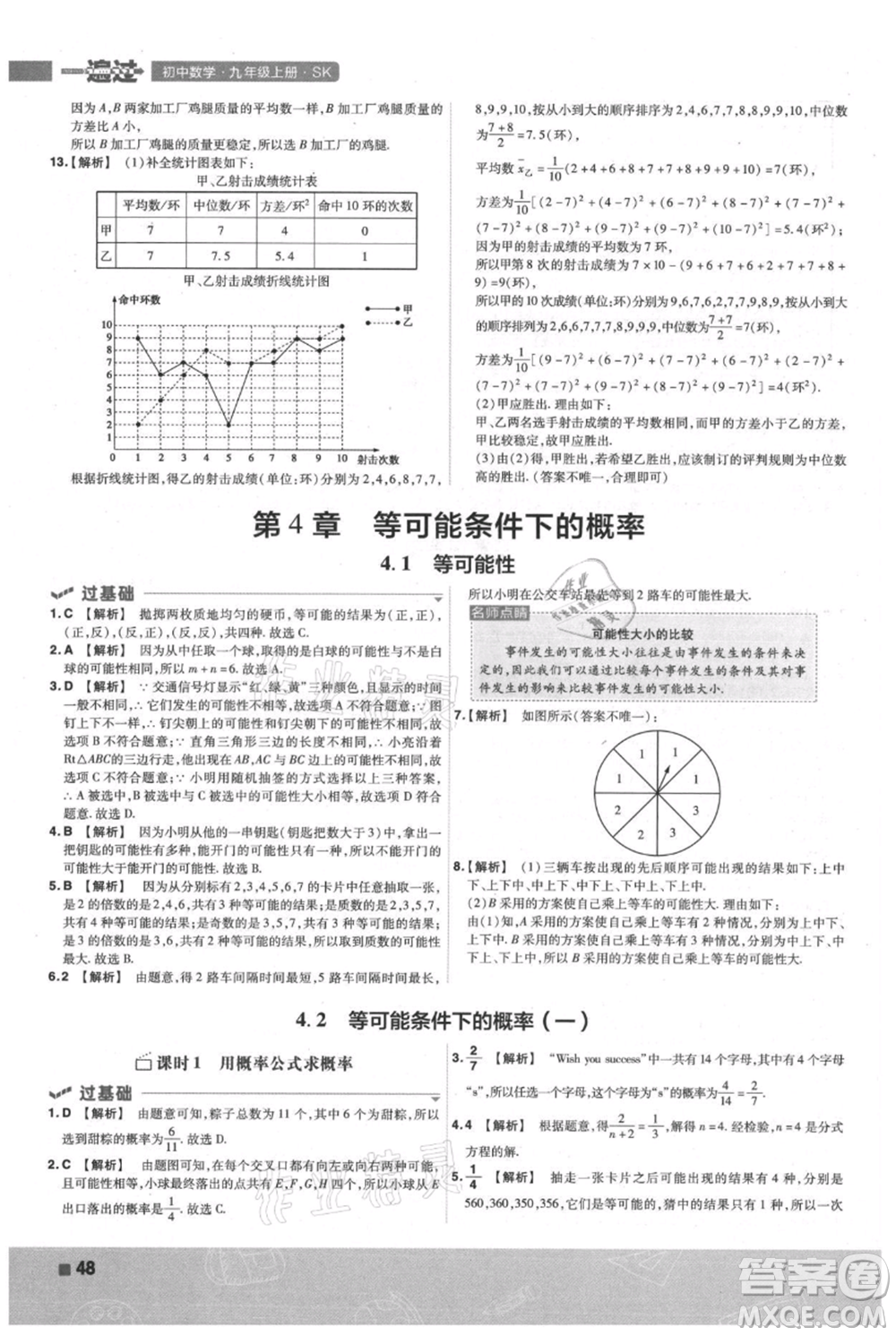 南京師范大學(xué)出版社2021一遍過九年級(jí)上冊(cè)數(shù)學(xué)蘇科版參考答案