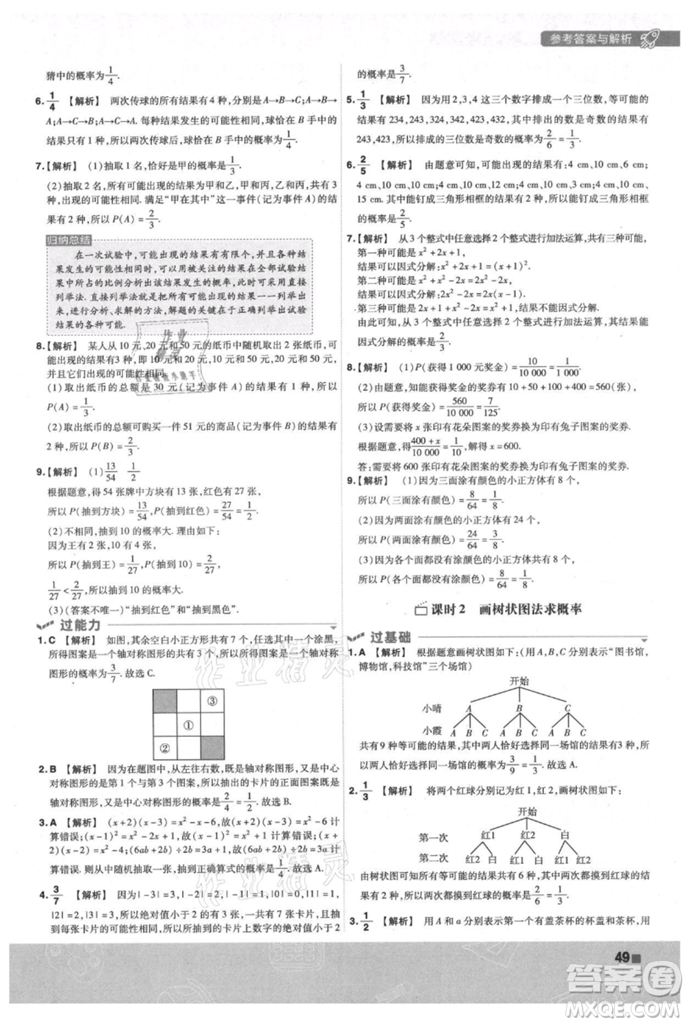 南京師范大學(xué)出版社2021一遍過九年級(jí)上冊(cè)數(shù)學(xué)蘇科版參考答案