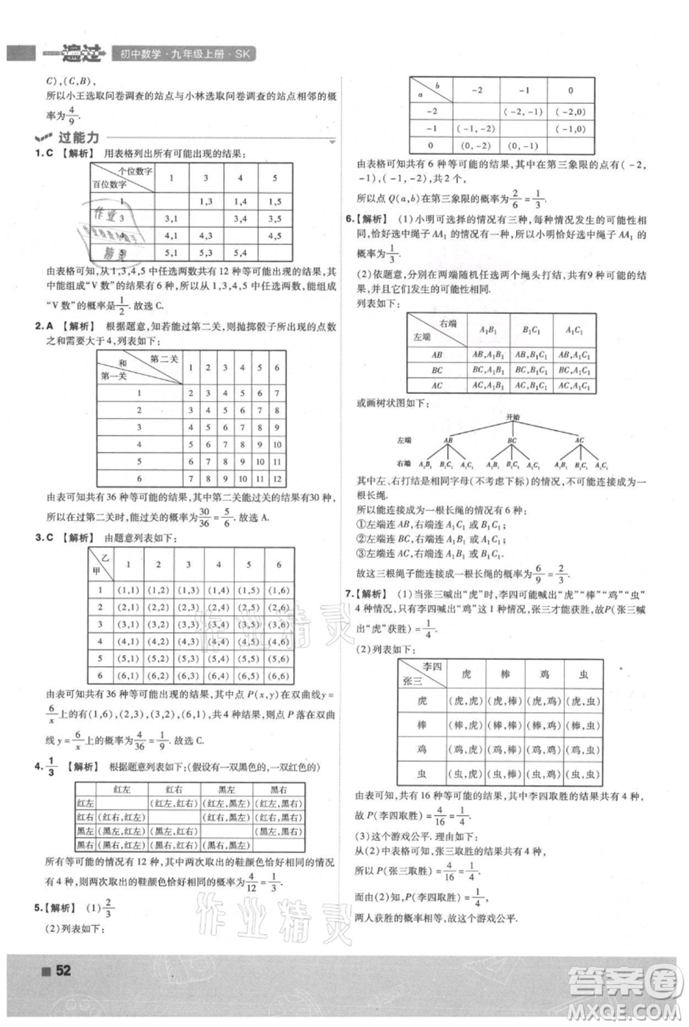 南京師范大學(xué)出版社2021一遍過九年級(jí)上冊(cè)數(shù)學(xué)蘇科版參考答案