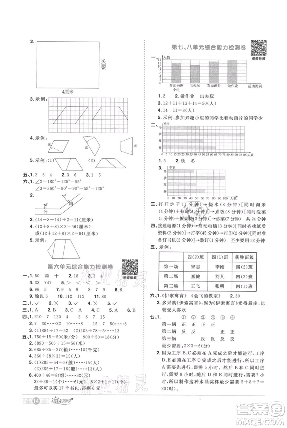 江西教育出版社2021陽光同學(xué)課時優(yōu)化作業(yè)四年級上冊數(shù)學(xué)人教版參考答案