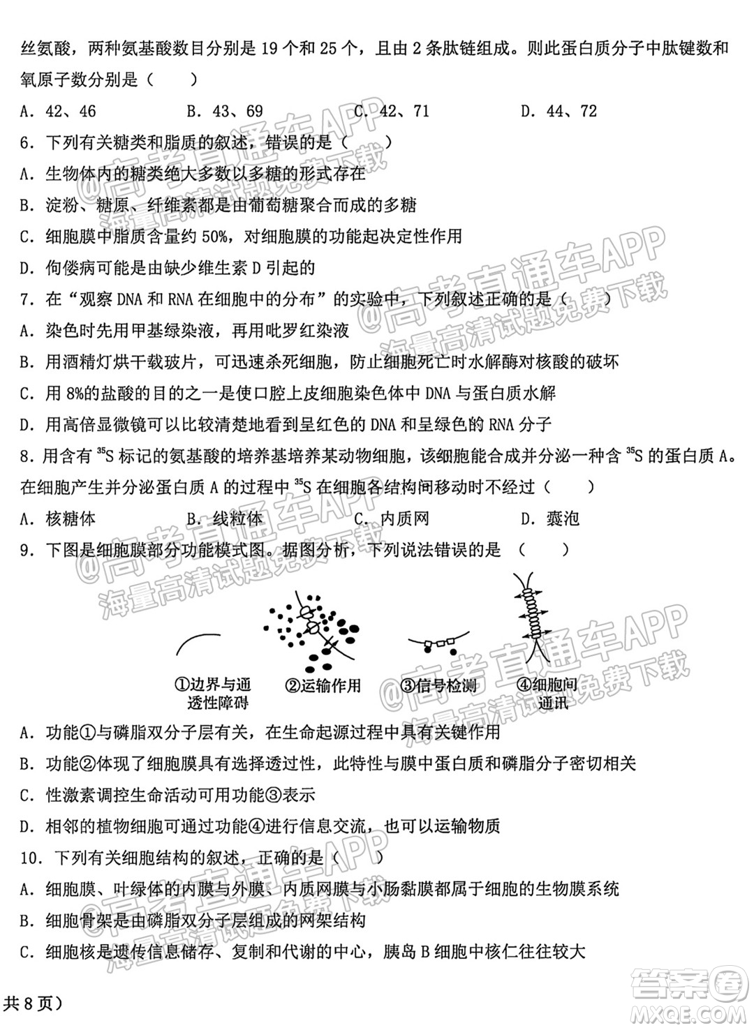 哈爾濱市第九中學校2021-2022學年度上學期適應(yīng)性考試高三生物試題答案
