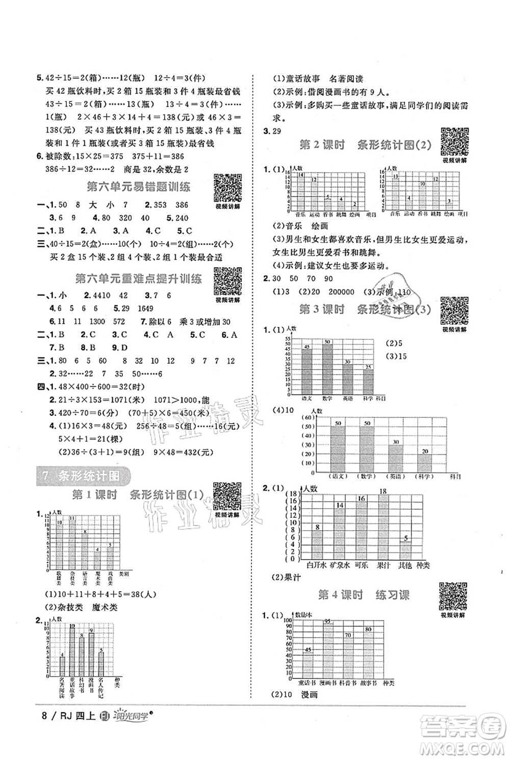 福建少年兒童出版社2021陽光同學(xué)課時(shí)優(yōu)化作業(yè)四年級(jí)上冊數(shù)學(xué)人教版福建專版參考答案