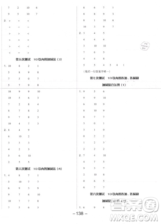 開(kāi)明出版社2021全品學(xué)練考數(shù)學(xué)一年級(jí)上冊(cè)SJ蘇教版答案