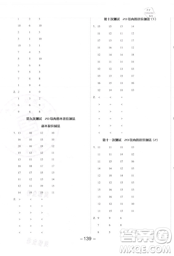 開(kāi)明出版社2021全品學(xué)練考數(shù)學(xué)一年級(jí)上冊(cè)SJ蘇教版答案