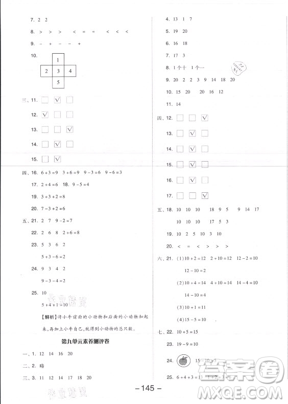 開(kāi)明出版社2021全品學(xué)練考數(shù)學(xué)一年級(jí)上冊(cè)SJ蘇教版答案