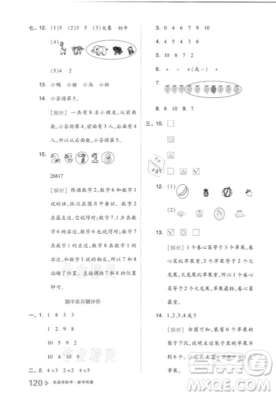 開明出版社2021全品學(xué)練考數(shù)學(xué)一年級(jí)上冊QD青島版答案