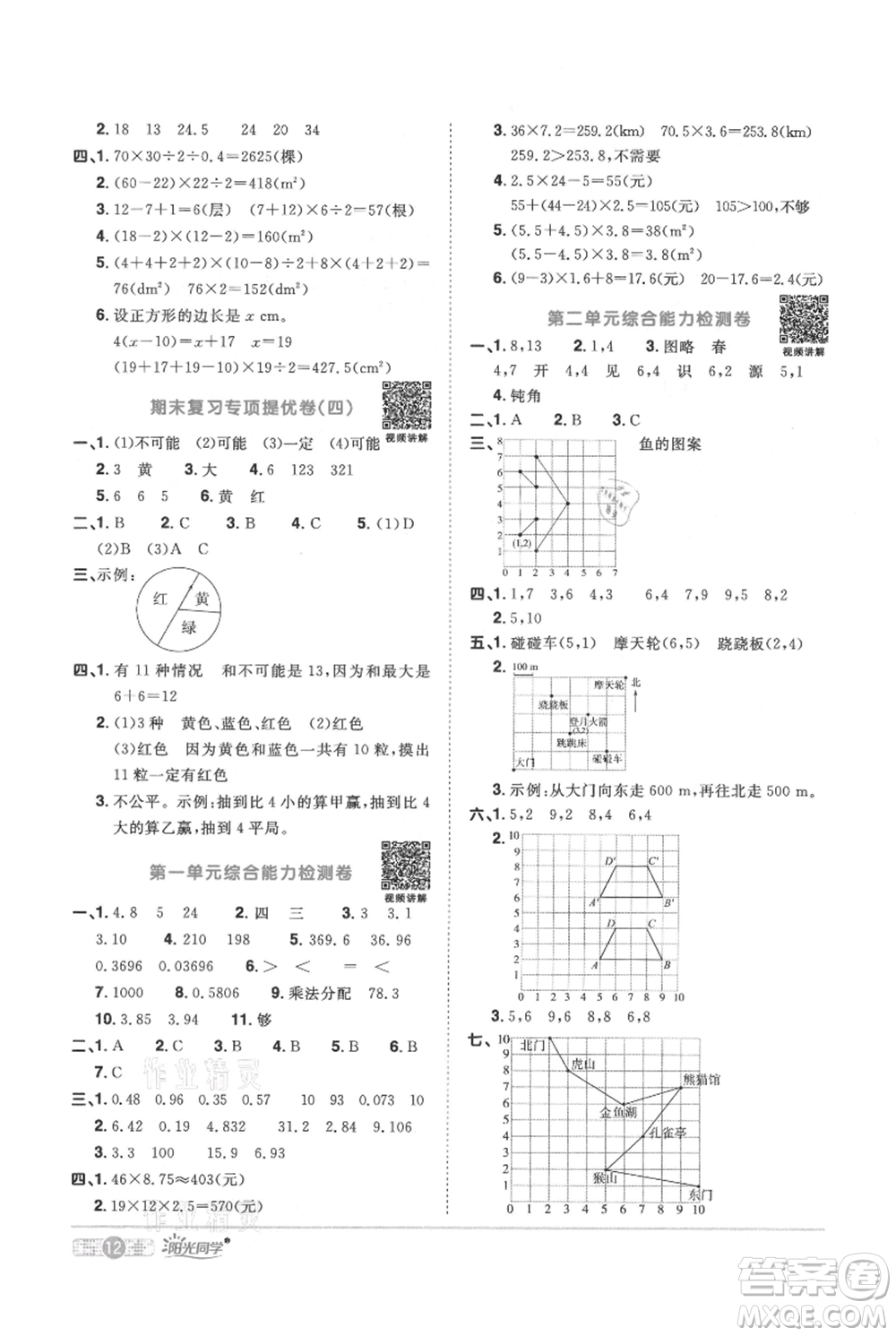 江西教育出版社2021陽光同學課時優(yōu)化作業(yè)五年級上冊數(shù)學人教版參考答案