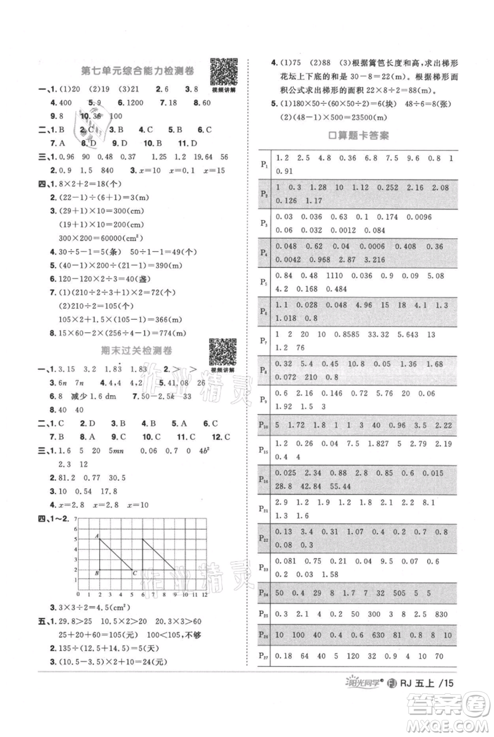 福建少年兒童出版社2021陽光同學(xué)課時(shí)優(yōu)化作業(yè)五年級(jí)上冊(cè)數(shù)學(xué)人教版福建專版參考答案