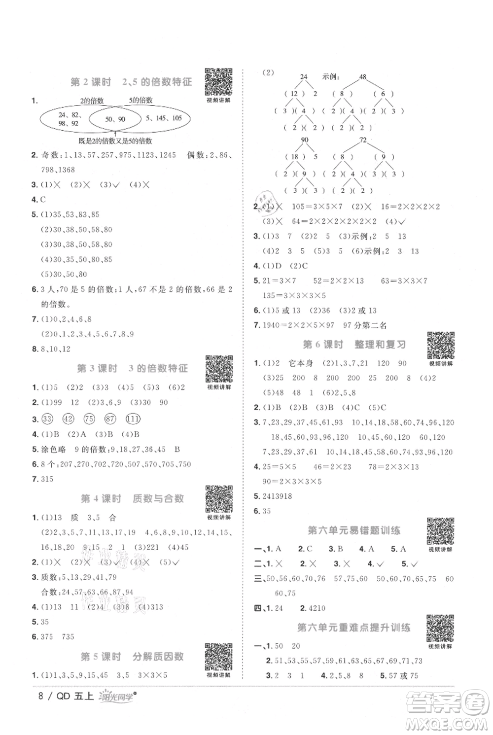 江西教育出版社2021陽光同學(xué)課時優(yōu)化作業(yè)五年級上冊數(shù)學(xué)青島版參考答案