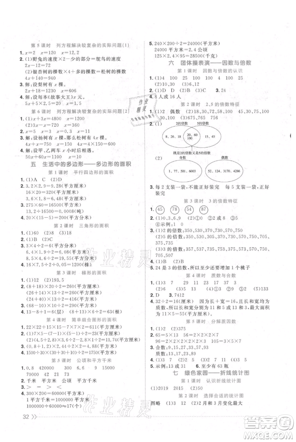 江西教育出版社2021陽光同學(xué)課時優(yōu)化作業(yè)五年級上冊數(shù)學(xué)青島版參考答案