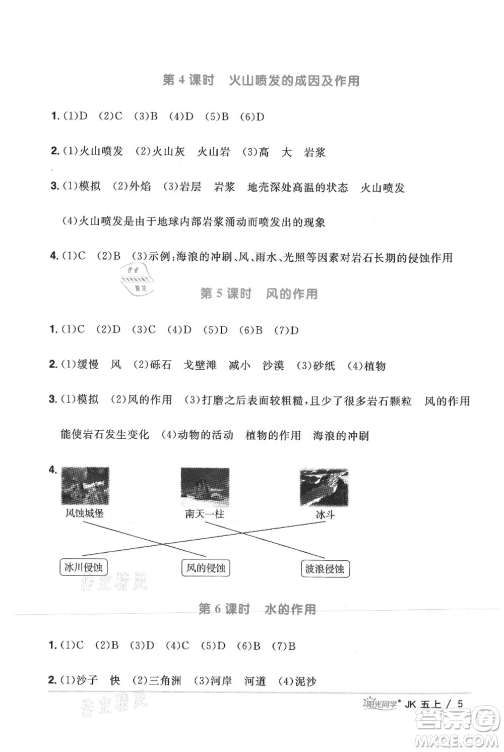 江西教育出版社2021陽(yáng)光同學(xué)課時(shí)優(yōu)化作業(yè)五年級(jí)上冊(cè)科學(xué)教科版參考答案