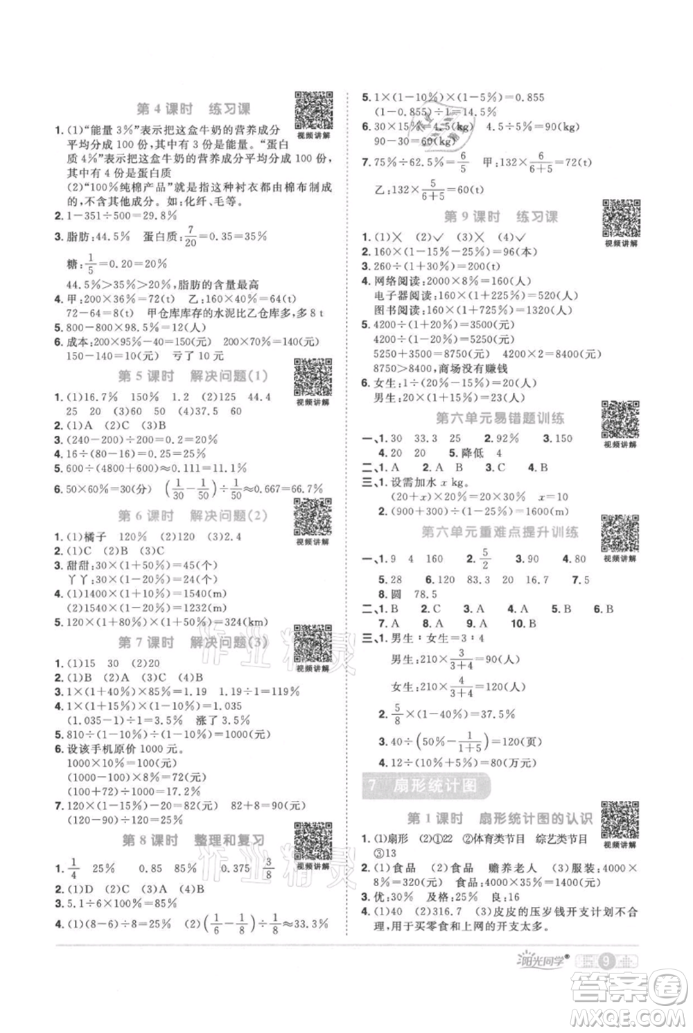 江西教育出版社2021陽光同學(xué)課時優(yōu)化作業(yè)六年級上冊數(shù)學(xué)人教版參考答案