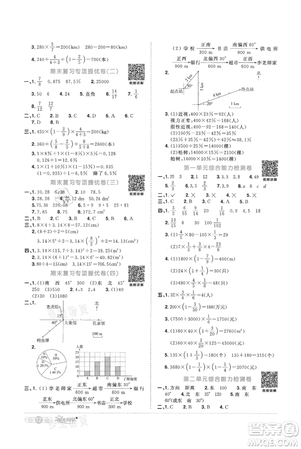 江西教育出版社2021陽光同學(xué)課時優(yōu)化作業(yè)六年級上冊數(shù)學(xué)人教版參考答案
