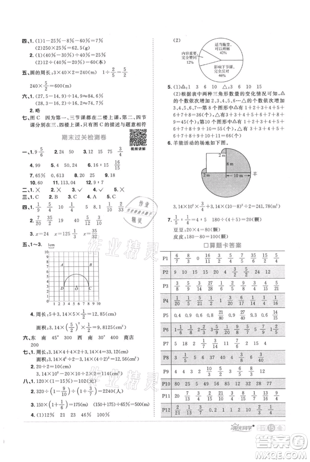 江西教育出版社2021陽光同學(xué)課時優(yōu)化作業(yè)六年級上冊數(shù)學(xué)人教版參考答案