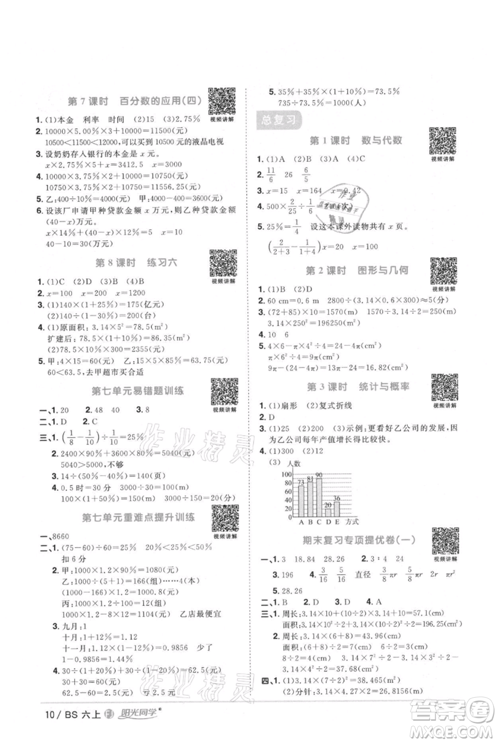 江西教育出版社2021陽(yáng)光同學(xué)課時(shí)優(yōu)化作業(yè)六年級(jí)上冊(cè)數(shù)學(xué)北師大版福建專(zhuān)版參考答案