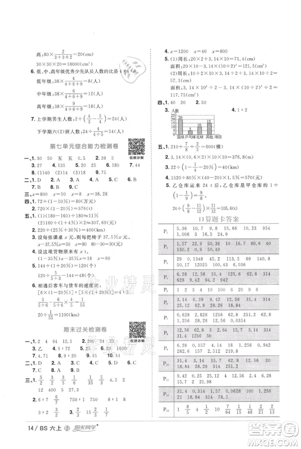 江西教育出版社2021陽(yáng)光同學(xué)課時(shí)優(yōu)化作業(yè)六年級(jí)上冊(cè)數(shù)學(xué)北師大版福建專(zhuān)版參考答案