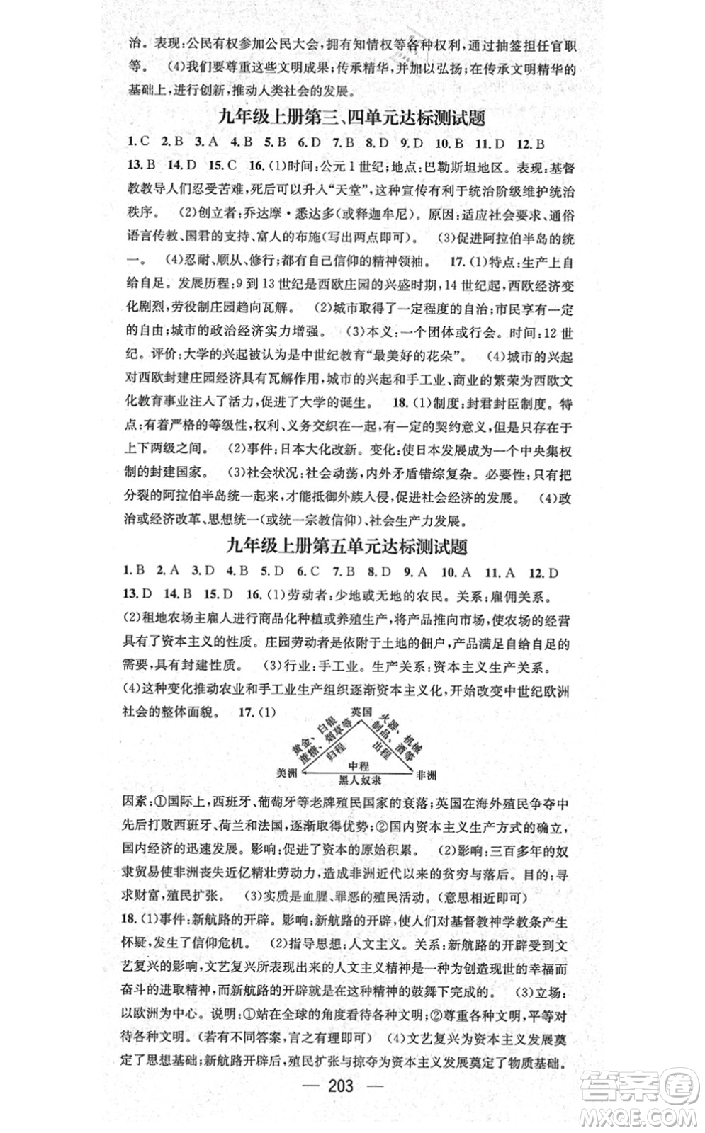 廣東經(jīng)濟出版社2021名師測控九年級歷史全一冊人教版廣西專版答案