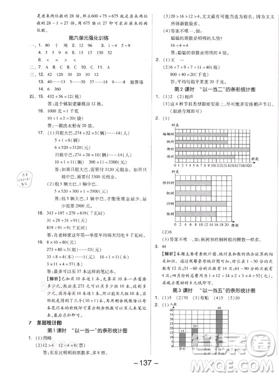 開明出版社2021全品學(xué)練考數(shù)學(xué)四年級(jí)上冊(cè)RJ人教版答案