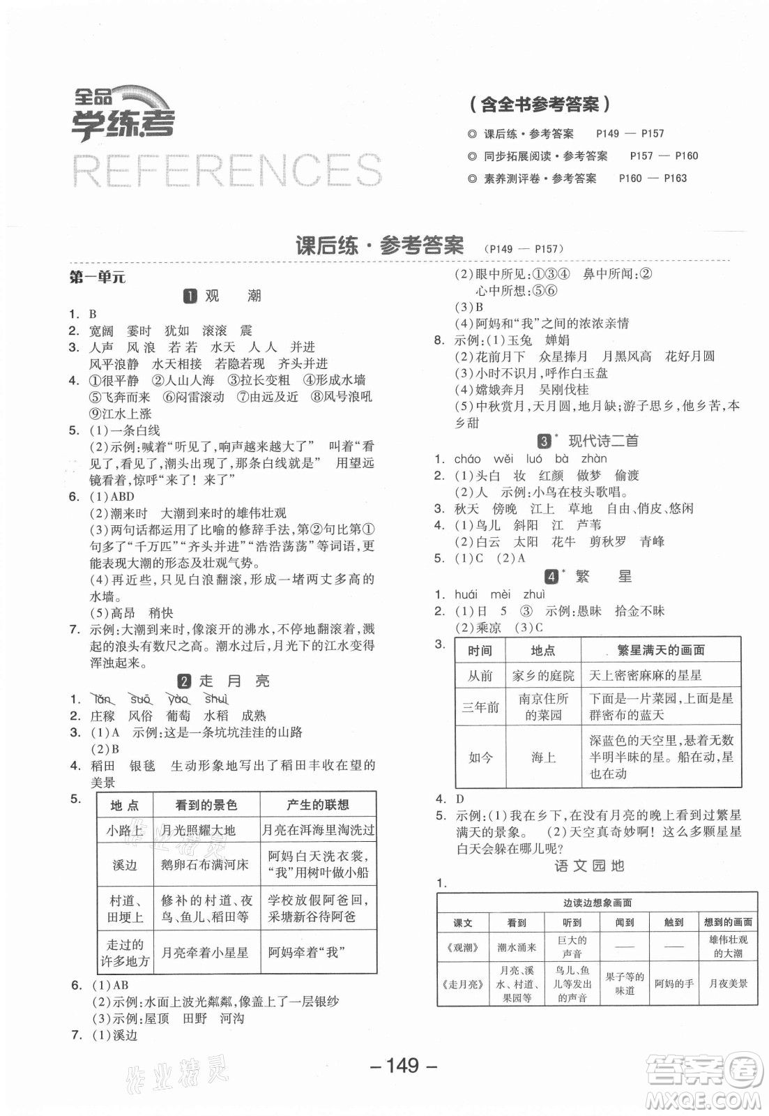 開(kāi)明出版社2021全品學(xué)練考語(yǔ)文四年級(jí)上冊(cè)RJ人教版答案
