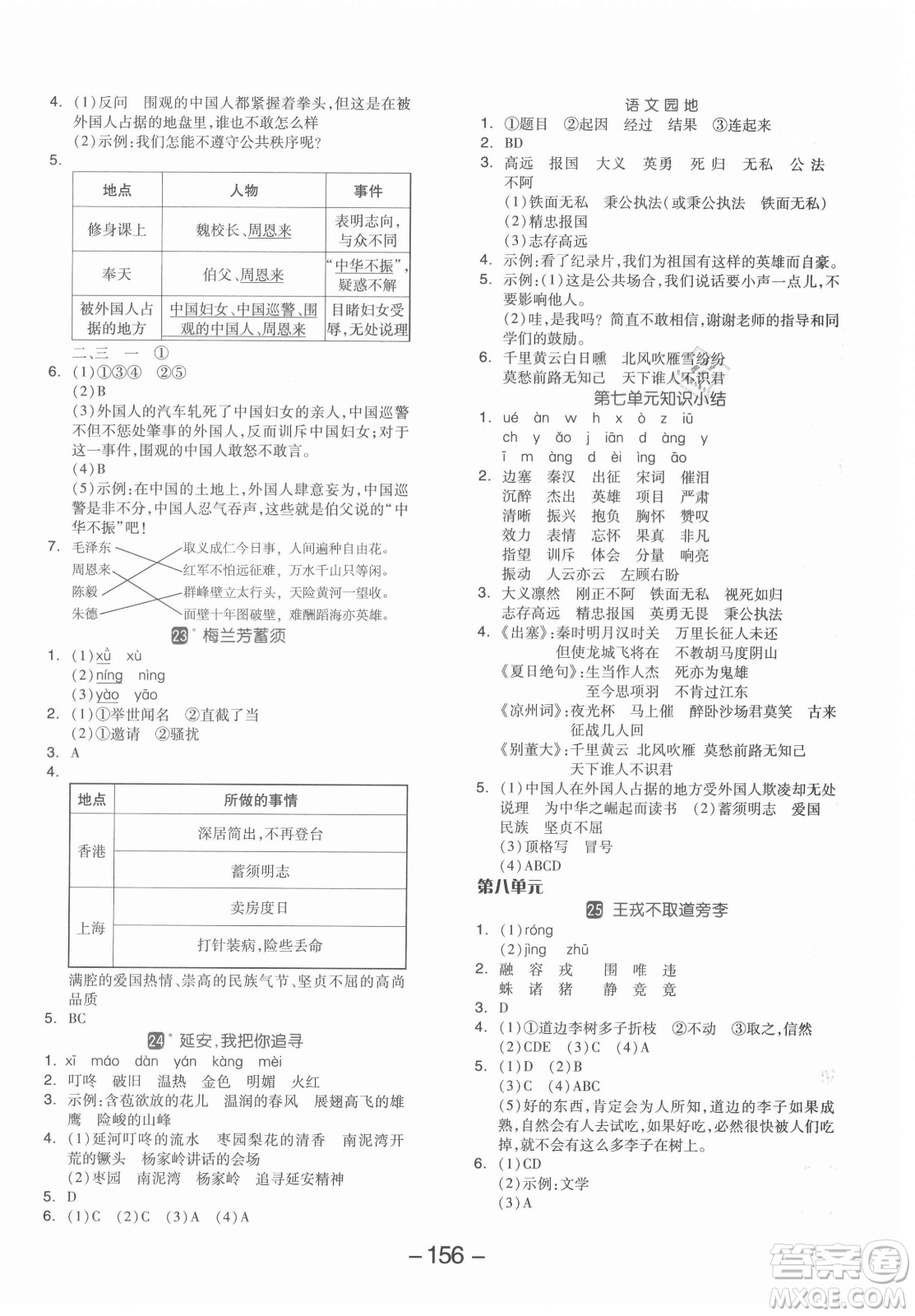 開(kāi)明出版社2021全品學(xué)練考語(yǔ)文四年級(jí)上冊(cè)RJ人教版答案