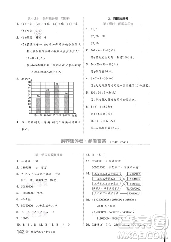 開明出版社2021全品學(xué)練考數(shù)學(xué)四年級(jí)上冊(cè)BJ北京版答案