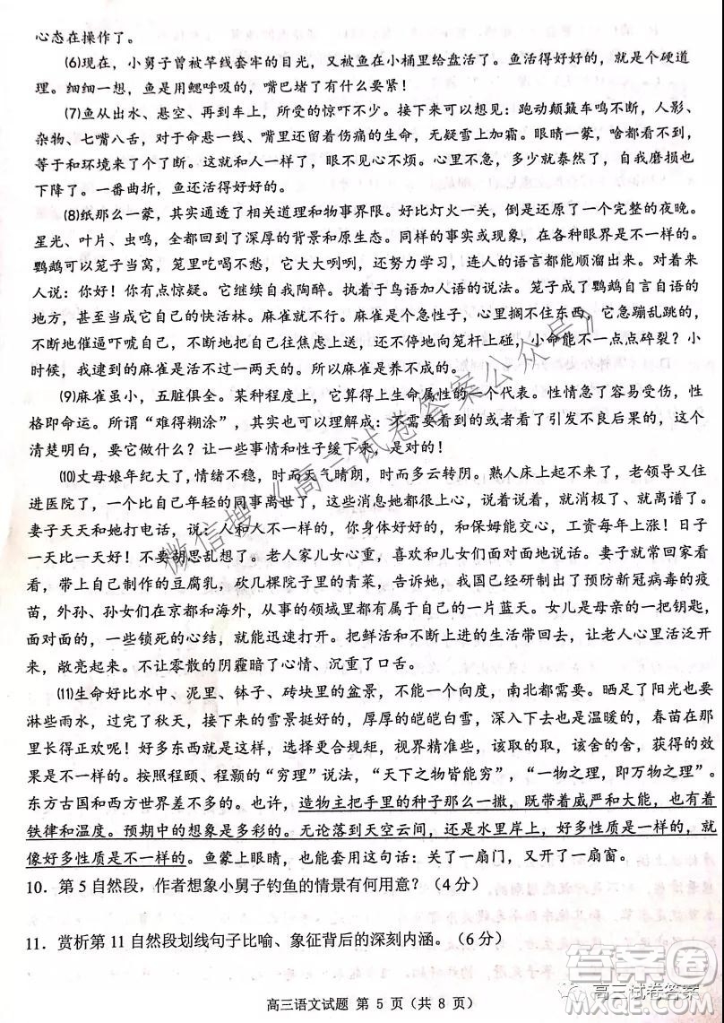 2021學年第一學期浙江省七彩陽光新高考研究聯(lián)盟返校考語文試題及答案