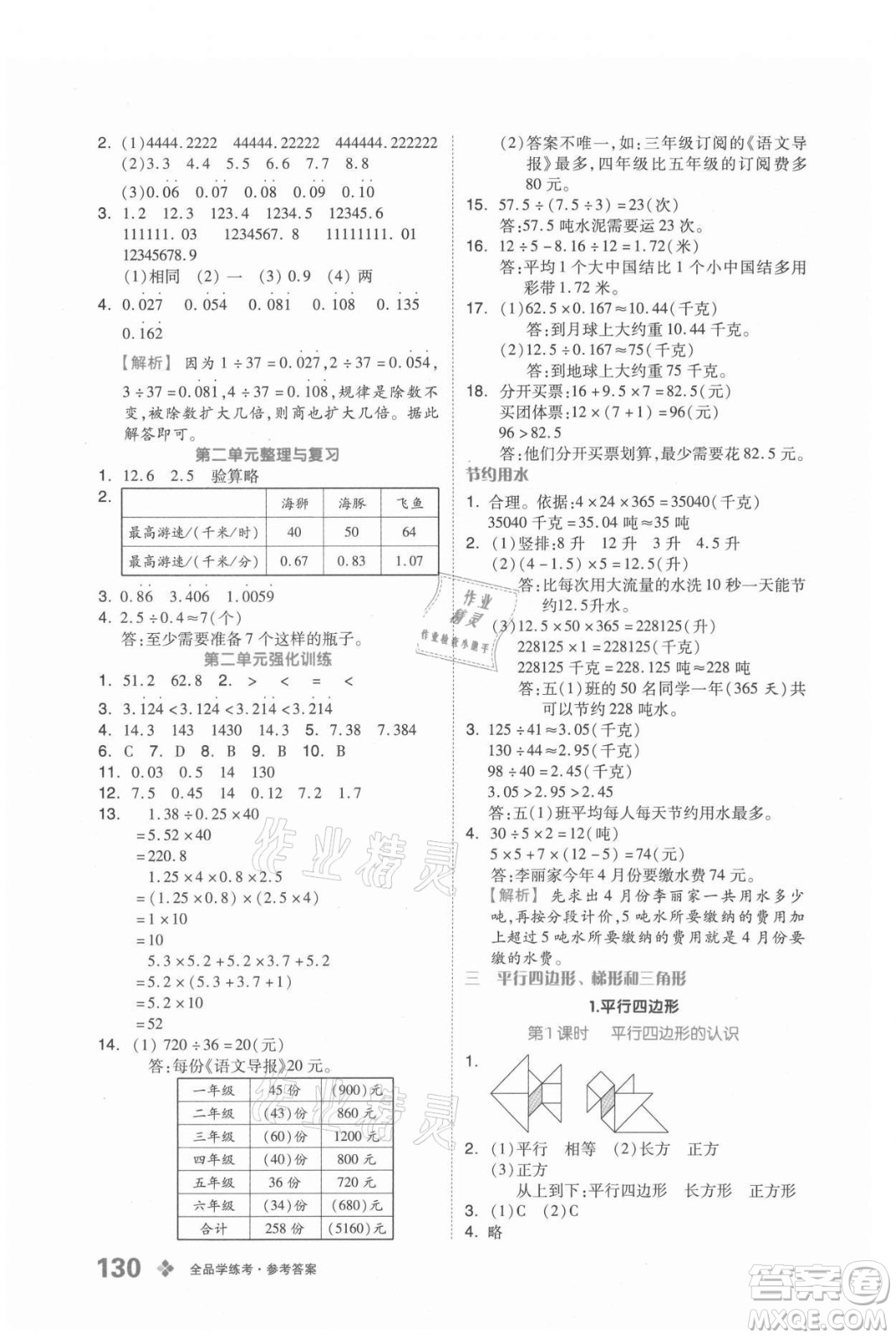 開明出版社2021全品學(xué)練考數(shù)學(xué)五年級(jí)上冊BJ北京版答案