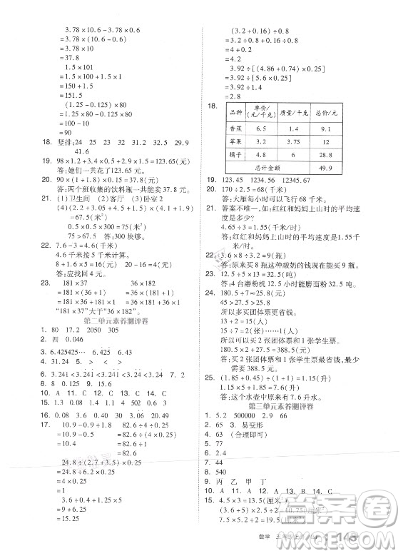 開明出版社2021全品學(xué)練考數(shù)學(xué)五年級(jí)上冊BJ北京版答案