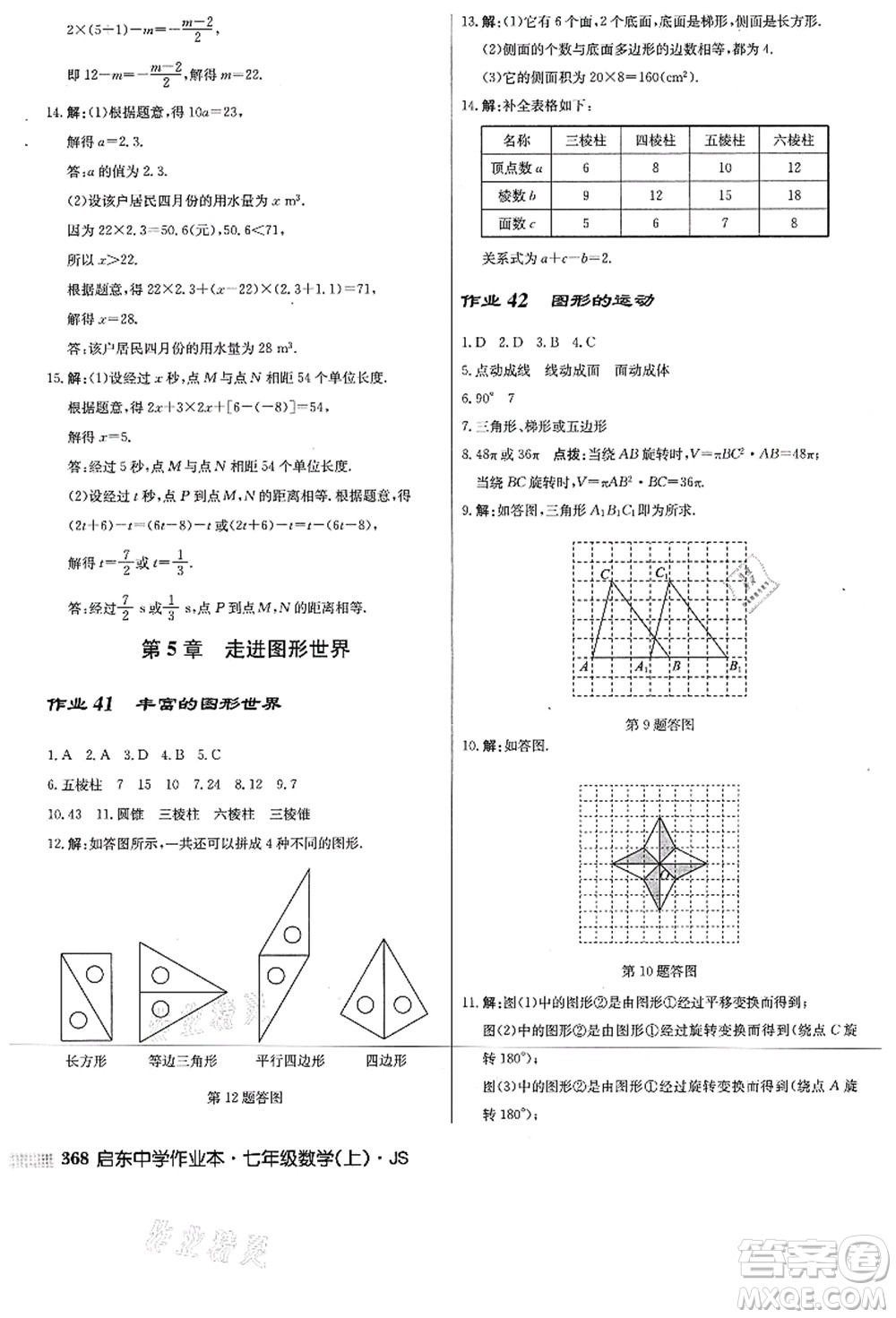 龍門書局2021啟東中學(xué)作業(yè)本七年級數(shù)學(xué)上冊JS江蘇版答案