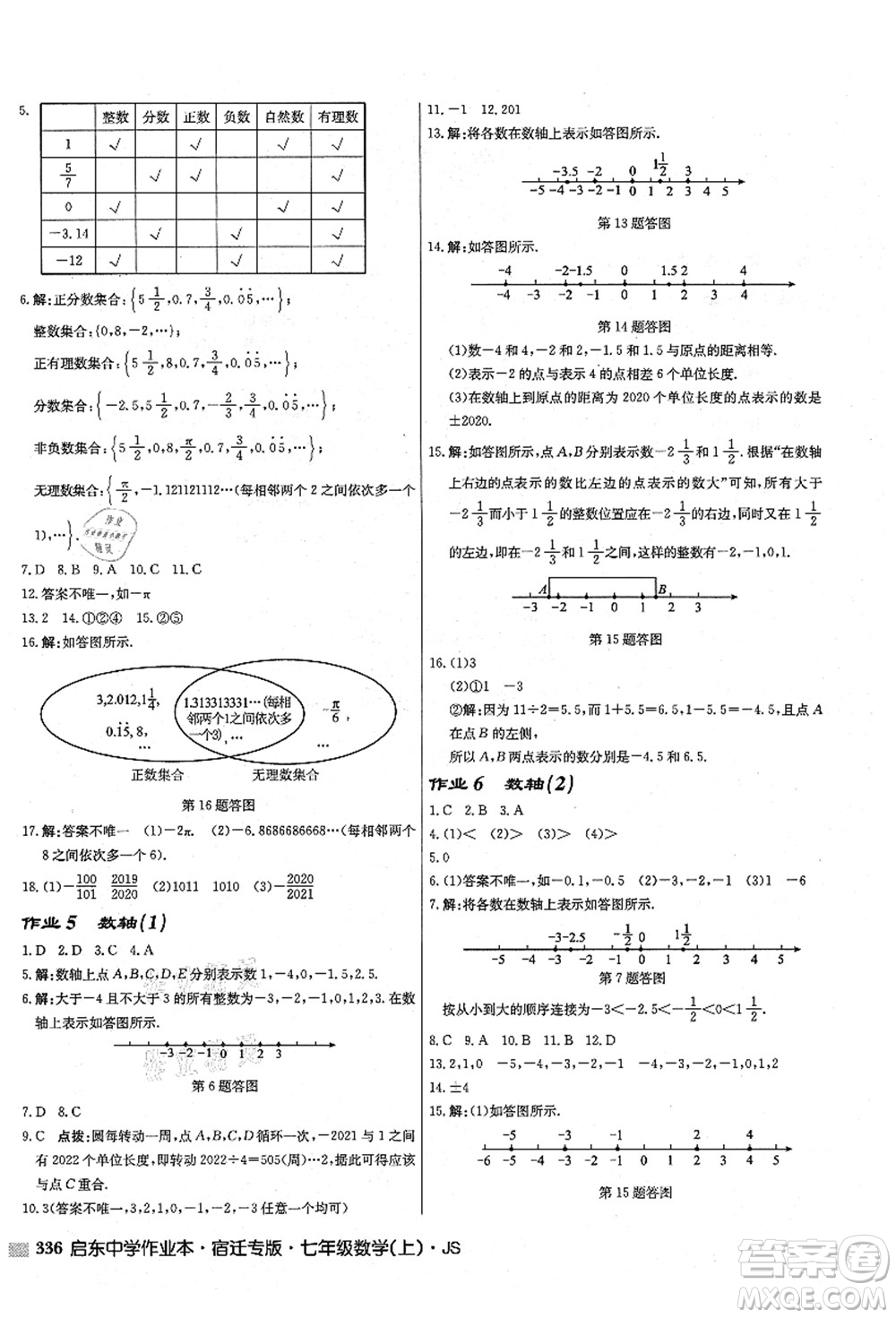 龍門書局2021啟東中學作業(yè)本七年級數(shù)學上冊JS江蘇版宿遷專版答案