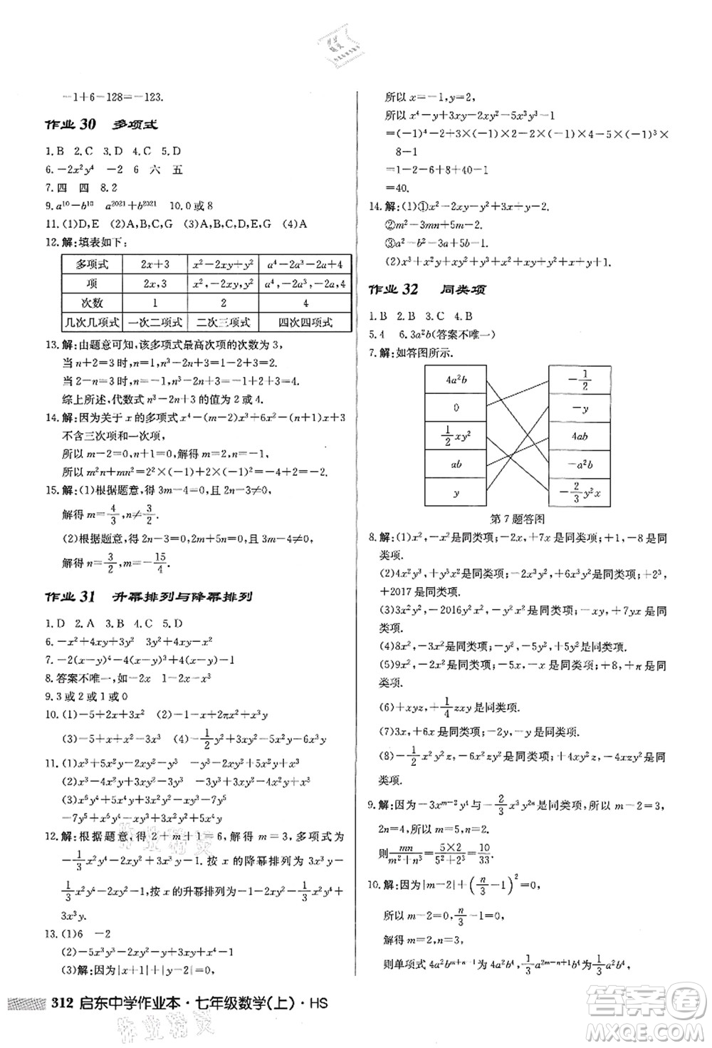 龍門(mén)書(shū)局2021啟東中學(xué)作業(yè)本七年級(jí)數(shù)學(xué)上冊(cè)HS華師版答案