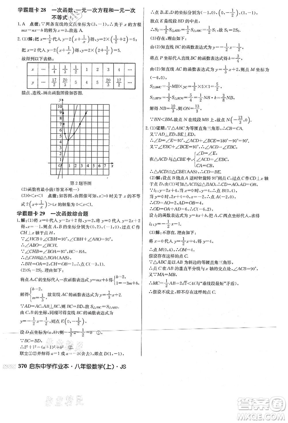 龍門(mén)書(shū)局2021啟東中學(xué)作業(yè)本八年級(jí)數(shù)學(xué)上冊(cè)JS江蘇版答案