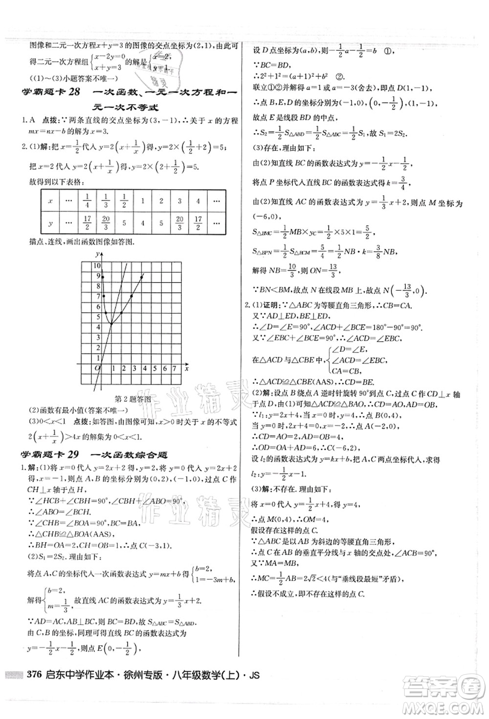 龍門書局2021啟東中學(xué)作業(yè)本八年級數(shù)學(xué)上冊JS江蘇版徐州專版答案
