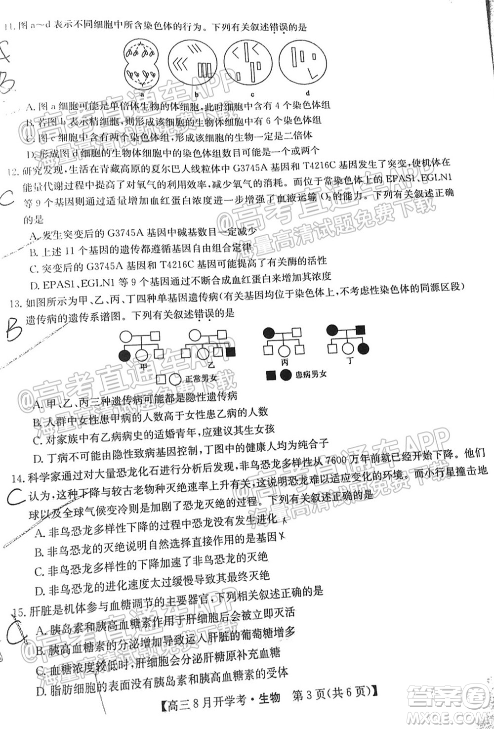 2022屆九師聯(lián)盟高三9月開學考生物試題及答案