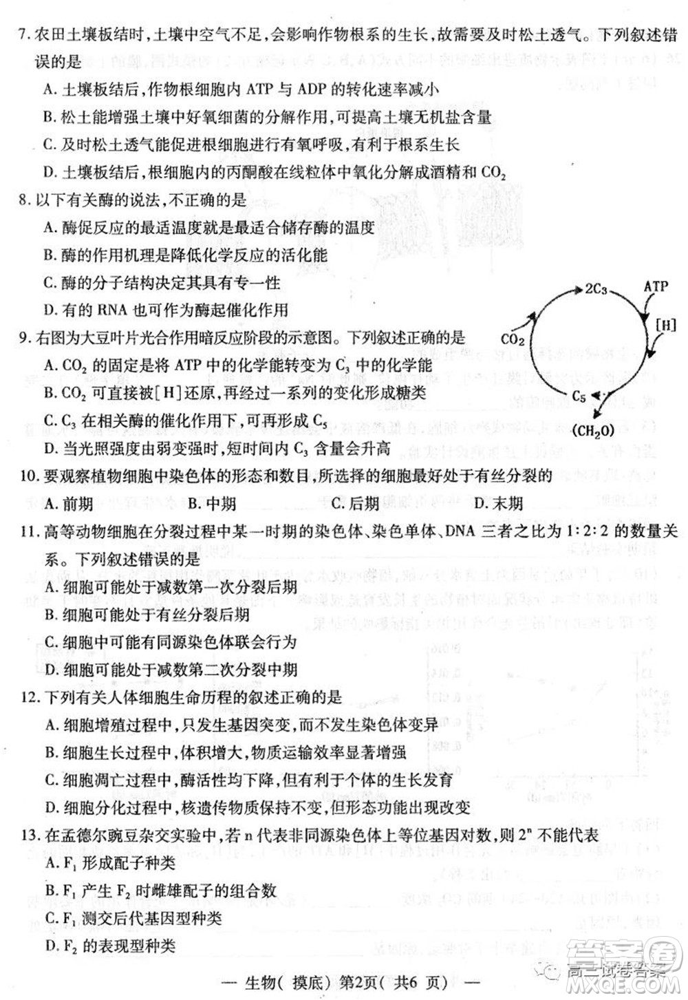 南昌市2022屆高三摸底測試卷生物試題及答案
