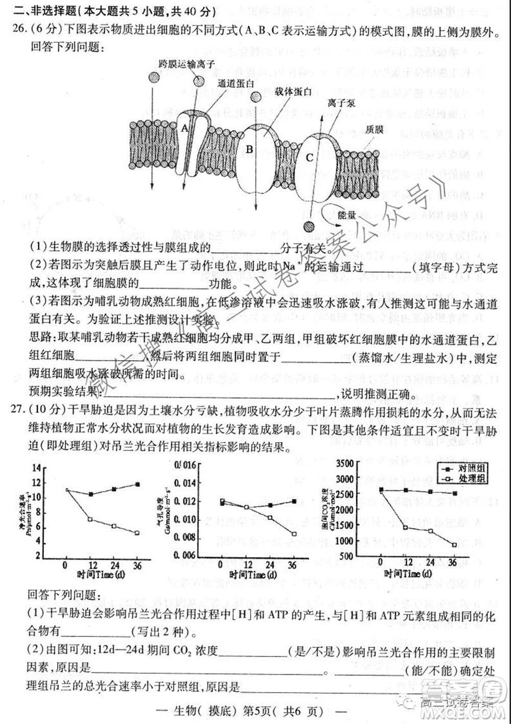 南昌市2022屆高三摸底測試卷生物試題及答案