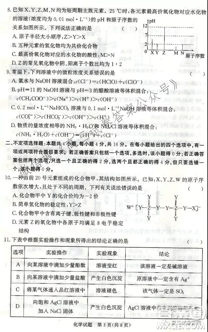 邯鄲市2022屆高三年級(jí)摸底考試化學(xué)試卷及答案