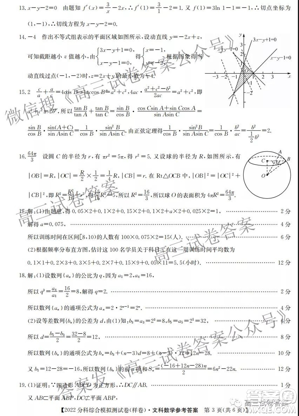 2022屆全國高考分科綜合模擬測試卷樣卷文科數(shù)學(xué)試題及答案