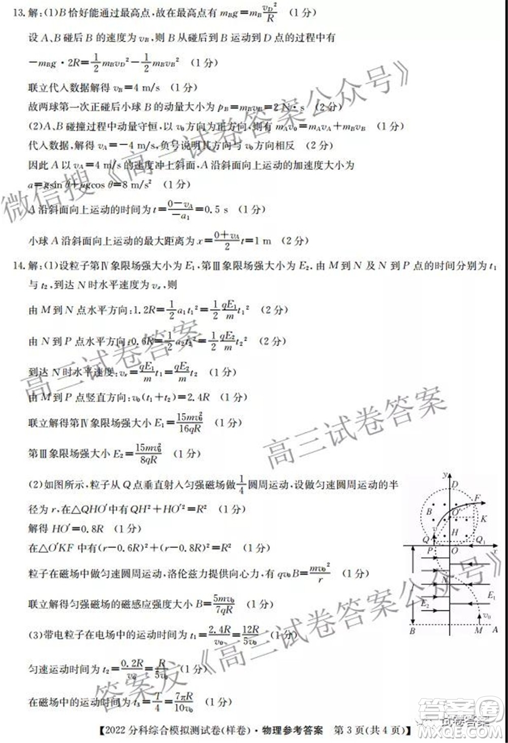 2022屆全國(guó)高考分科綜合模擬測(cè)試卷樣卷物理試題及答案