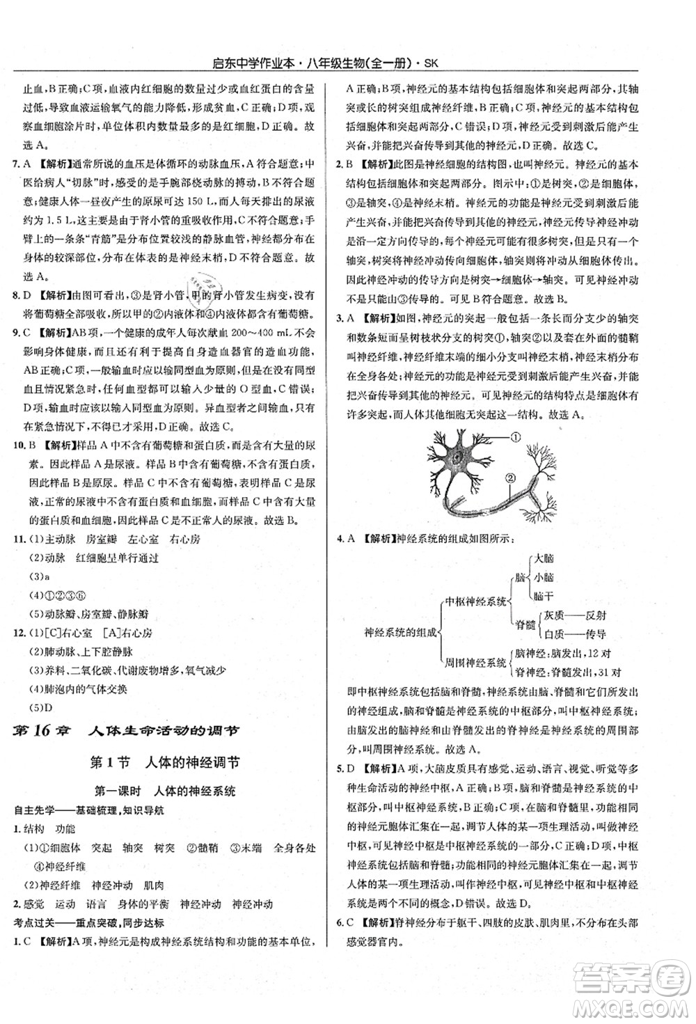 龍門書局2021啟東中學(xué)作業(yè)本八年級(jí)生物全一冊(cè)SK蘇科版答案