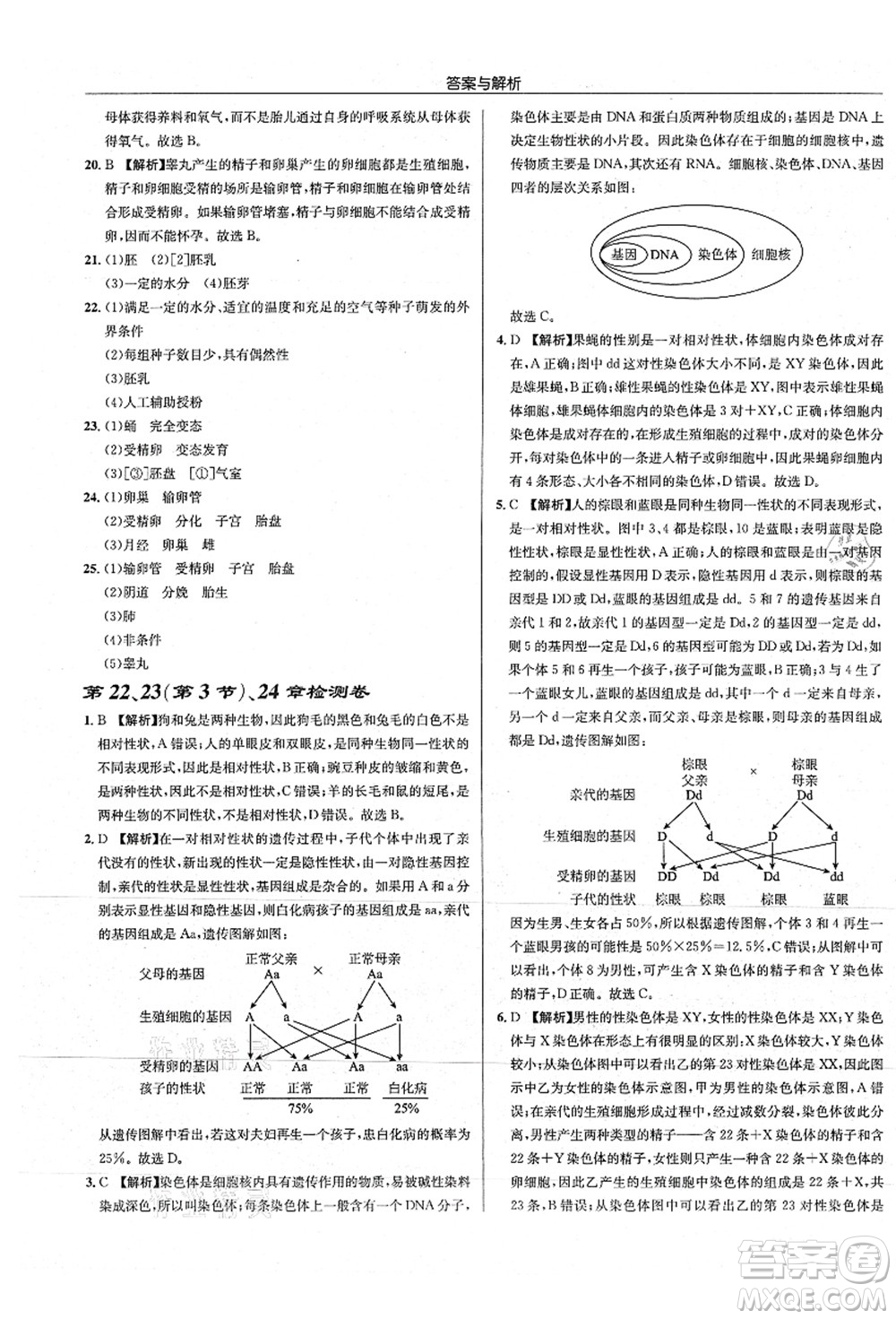 龍門書局2021啟東中學(xué)作業(yè)本八年級(jí)生物全一冊(cè)SK蘇科版答案