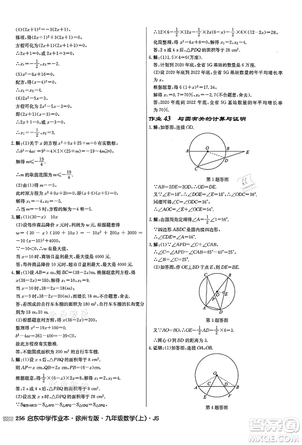 龍門書局2021啟東中學作業(yè)本九年級數(shù)學上冊JS江蘇版徐州專版答案