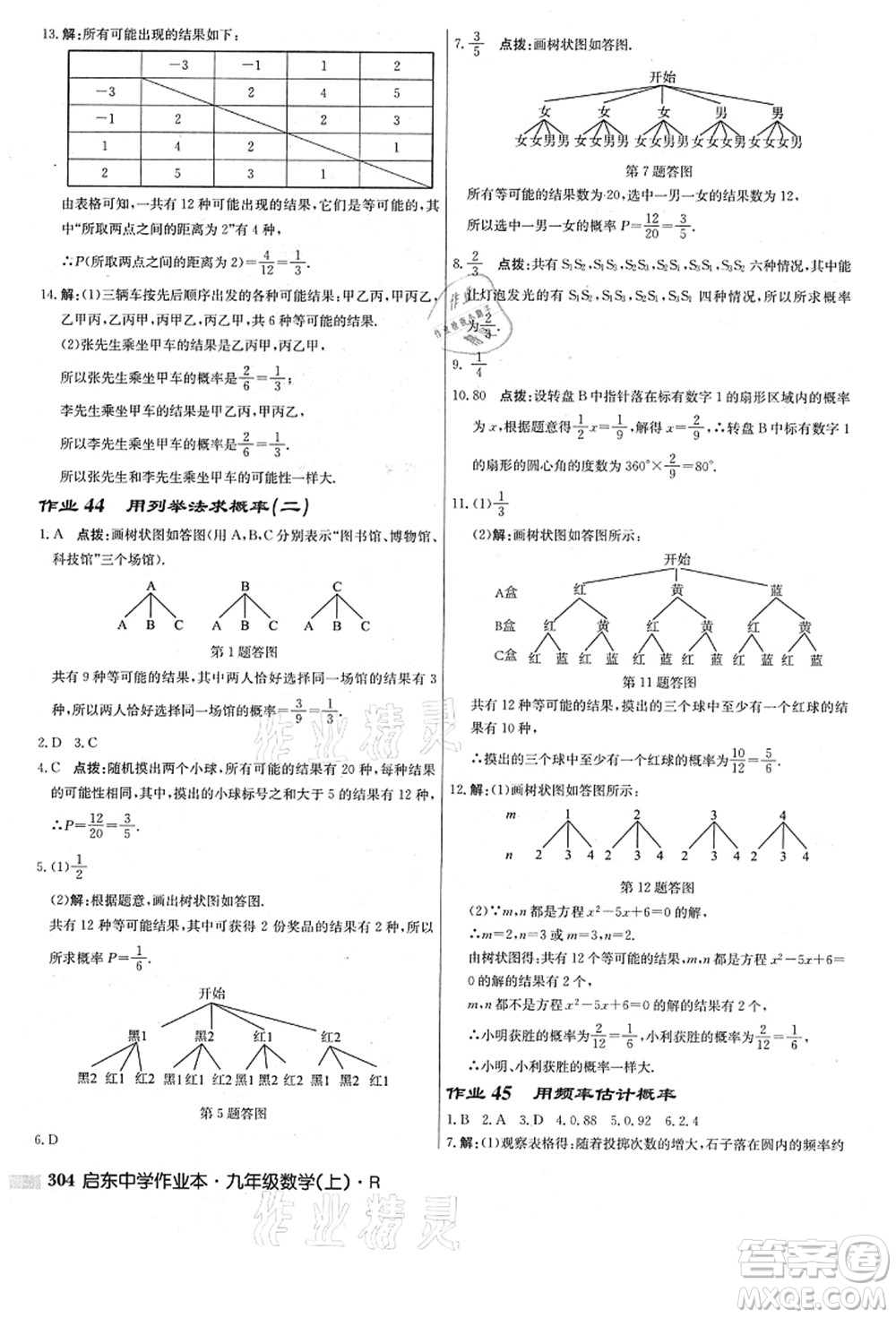 龍門書局2021啟東中學(xué)作業(yè)本九年級數(shù)學(xué)上冊R人教版答案